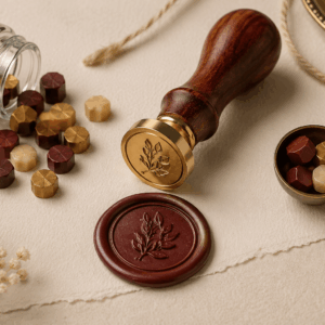 Custom brass wax seal stamp with wooden handle